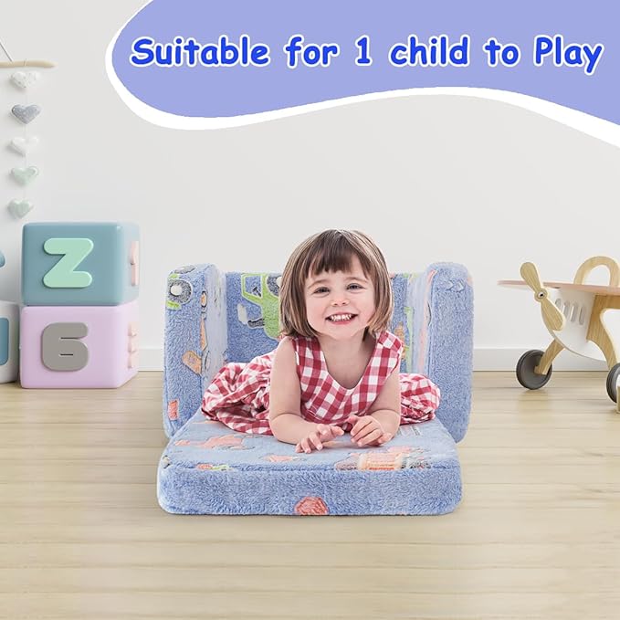 Toddler Chair and Couch, 2 -in-1 Toddler Couch Fold Out, Convertible Chairs for Toddlers Comfy Sofa to Lounger with Glow in The Dark Feature, Soft for Girls and Boys