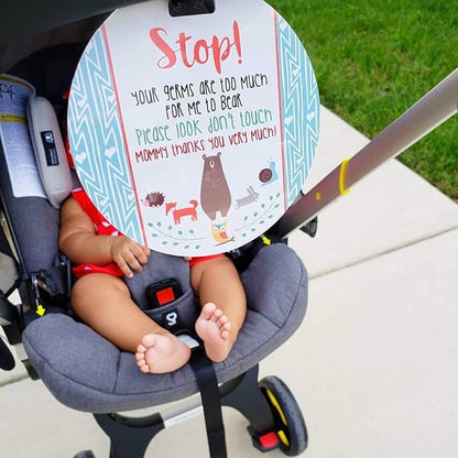 (Three Little Tots) No Touching baby Car Seat and Stroller TWO PACK- Baby Safety No Touching Car Seat Sign, Stroller Sign, Newborn Car Seat Tag- CPSIA Safety Tested (Flower/Woodlands)