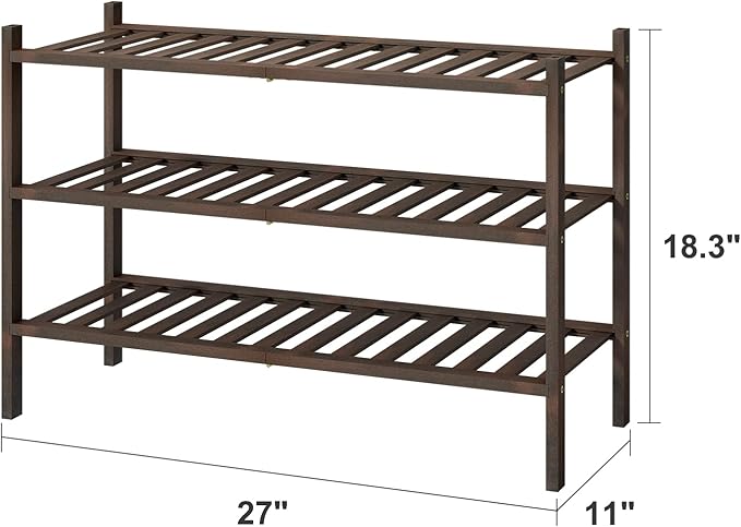 Shoe Rack for Closet, 3-Tier Bamboo Wood Shoe Racks, Stackable | Beautiful | Natural | Functional | Sturdy, Bamboo Shoe Rack for Entryway Hallway Closet