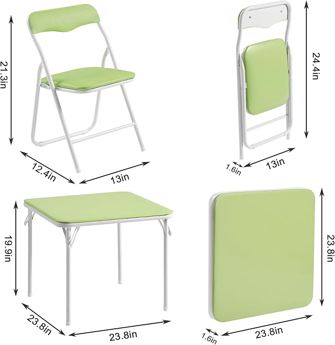 VECELO Kids Folding Activity Table and Chair Set, with Ultra Soft Padded Cushion, 5 Piece, Sage Green