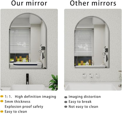 Arched Bathroom Mirror, 32X48 inch Arched Frameless Mirror, Arch Wall Mirror，Frameless Mirrors for Bathroom,Beveled Bathroom Mirror.