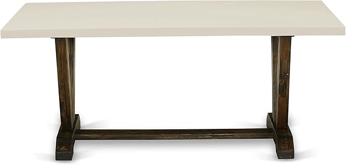 East West Furniture V727VE703-5 5 Piece Dining Room Table Set Includes a Rectangle Dining Table with V-Legs and 4 Brown Linen Fabric Upholstered Parson Chairs, 40x72 Inch, Multi-Color