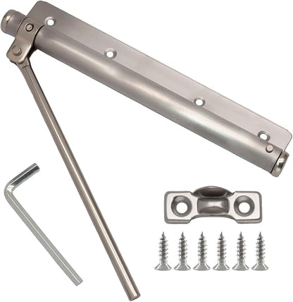 BokWin Automatic Door Closer for Home, Safety Spring Door Closers Adjustable Self Closing Device, Easy to Install with Arm, Screw, Wrench for 5kg (1 Pack, Silver)