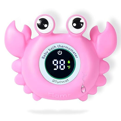 Baby Bath Thermometer Crab Toy - Digital Floating Water Thermometer with LED Display & Color Alerts for Infants, Cute Bath Tub Sensor & Safe Bath Time Essential Toy