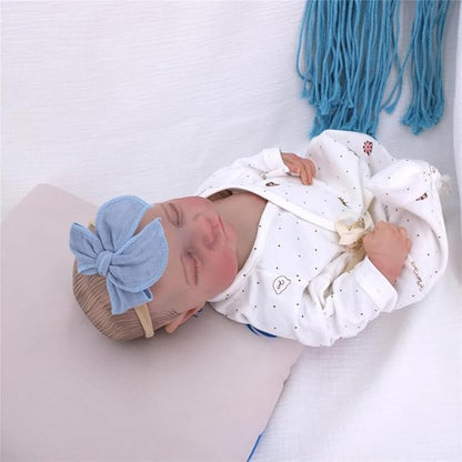 Sugarmelon Original Cotton Gauze Headband for Newborn Toddler Infant Baby Girl Kids Muslin Cotton Hair Bow Headbands Turban Elastic Hair Bands (2 pcs Smoke Blue)