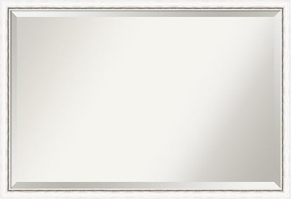 Amanti Art White Bathroom Mirror for Over Sink, 26x38 Morgan White Silver Rectangle Vanity Mirror, Large Modern Contemporary Wood Frame, Hangs Horizonally and Vertically, Bathroom Wall Decor, Beveled