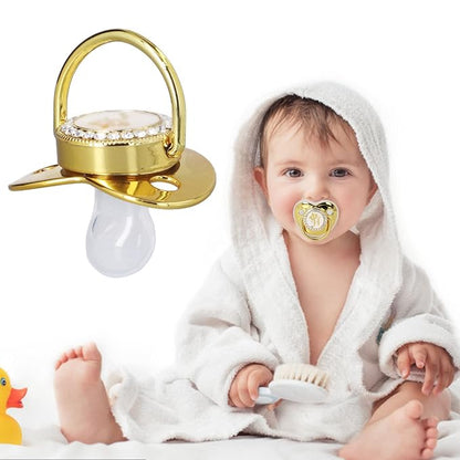 Golden Letter Baby Pacifier with Personalized Bling Design, Clips, Anti-Dust Cover for Newborn Photography, Birthday, Baby Shower