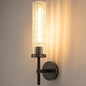 19.5" Knurled Brass Wall Sconce with Vertical Striped Glass Tube, Black Gold Bathroom Vanity Light Fixtures, Modern Lamp Lighting for Bedroom, Living Room, Hallway, Staircase, Mirror, Kitchen