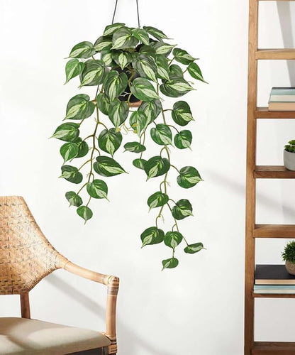 Artificial Pothos Ivy Plant with Pot Artificial Light Green Leaves Featuring for Home Shelf Decor Indoor Silk Artificial Plant Large