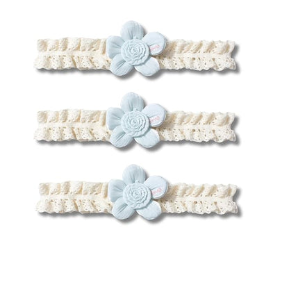 Baby Girls Hairbands Lace Flowers Headband Handmade Soft Stretchy Colorful Flower Hairband Newborn Headbands with Pearls Elastic Hairbands for Infant Head Band (Blue Flowers)