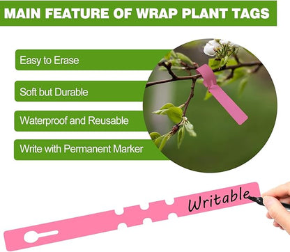 Plant Labels Yuanling Plastic Plant Tree Tags Wrap Around Hanging Tags Nursery Tree Markers Adjustable Garden Labels for Indoor Outdoor Gardening Plants (Pink)