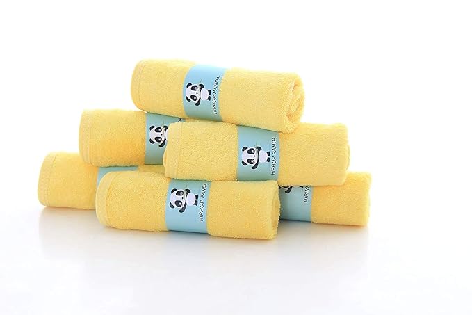 HIPHOP PANDA Baby Washcloths, Rayon Made from Bamboo - 2 Layer Ultra Soft Absorbent Newborn Bath Face Towel - Reusable Baby Wipes for Delicate Skin - Yellow, 30 Pack