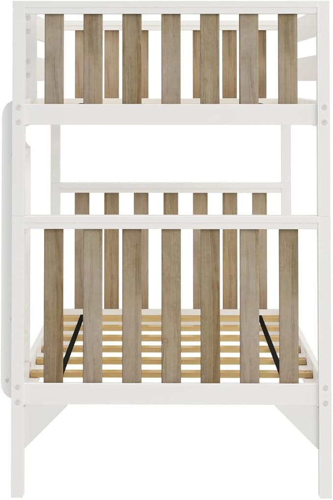 Max & Lily Bunk Bed, Scandinavian Modern Bunk Bed, Solid Wood Twin-Over-Twin Bed Frame for Kids, No Box Spring Needed, Blonde/White