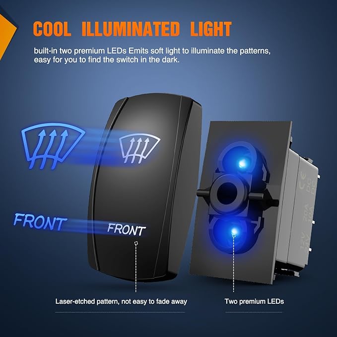 Nilight Front Rocker Switch Led Light Bar 5 Pin Laser On Off SPST Switches 20A/12V 10A/24V Blue with Jumper Wires Set for Cars Trucks Boats ATVs UTVs RVs