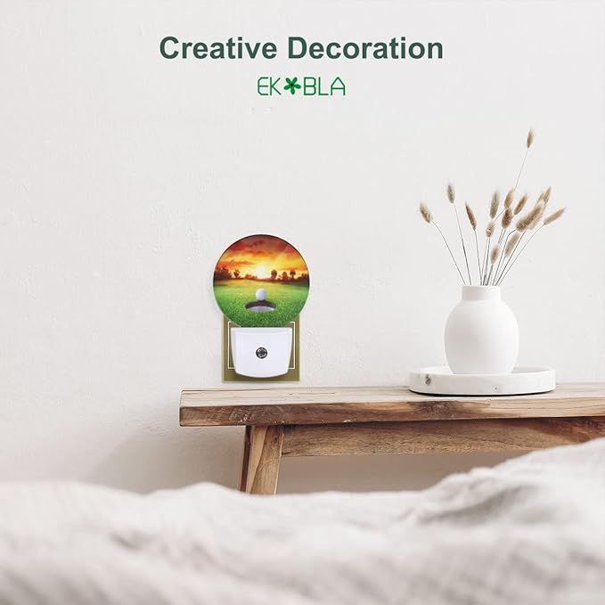EKOBLA Golf Ball Plug-in Night Light, Golf Course Grassland LED Nightlight with Auto Sensor for Bedroom & Bathroom