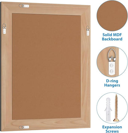 Rattan Wall Mirror with Wooden Framed 24 X 32 inch Farmhouse Rectangle Wood Mirror for Modern Decorative Bathroom, Living Room, Entryway, Bedroom (Black)
