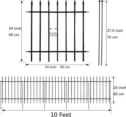 Metal Decorative Garden Fence 24" Wide x 24" High (5 Panels, Total Length 10 feet), Metal Border Folding Fence, Landscape Fencing Dog Fence Pet Fence for Flower Bed, Yard, Animal Barrier