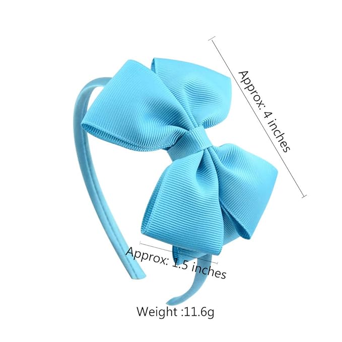 Baby Girl's 4 Inch Double Layer Bow knot Headband Pure Color Ribbed Band Hair Hoop (Light Blue)