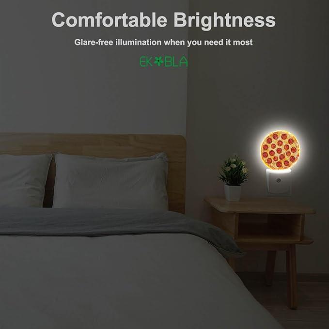 EKOBLA Pizza Plug-in Night Light, Cheese & Sausage Food Pattern LED Nightlight with Auto Sensor for Teens Room & Novelty Gift