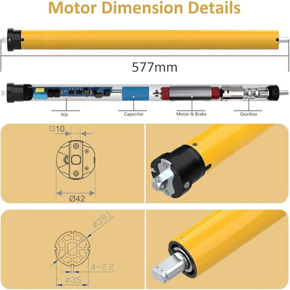 Tuya WiFi Φ35mm Smart Roller Shade Motor Kit Compatible with Alexa & Google Assistant, 38dB Quiet Brushless Drive, Motorized Blind Automation (6.0 N.m Motor Suitable for Φ40mm (1.57") Octagonal Tube)