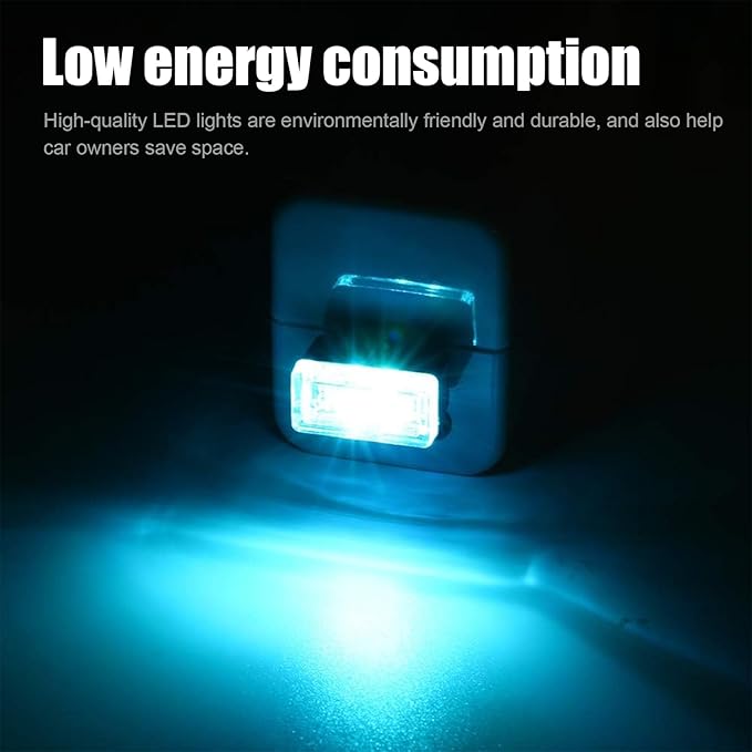 Ziciner 4 PCS USB LED Car Interior Atmosphere Lamp, Portable Mini LED Night Light, Plug-in USB Interface Trunk Ambient Lighting Kit, Universal Car Interior Accessories (Ice Blue)