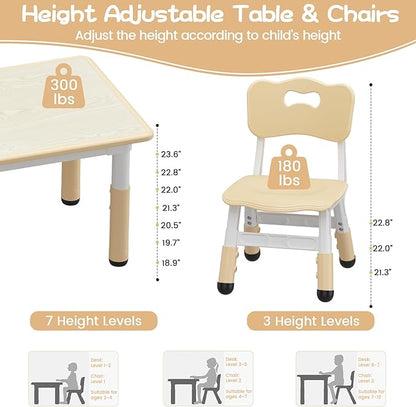 GarveeHome Toddler Table and 4 Chairs Set with Graffiti Desktop, Height Adjustable Kids Table and Chairs Set with Storage, Non-Slip Legs, Kids Activity Table for Home, Nursery, for Age 2-10