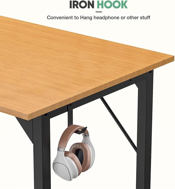 47 Inch Desk Office with Storage, Modern Simple Style Gaming Computer Table for Youth Student Adult, Metal and Wood Home Office Furniture, Nature