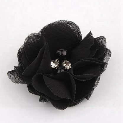 50 Pcs 2" Mini Chiffon Flowers with Rhinestones for Baby Girls Hair Accessories Artificial Fabric Flowers for Headbands Craft Projects (Black)
