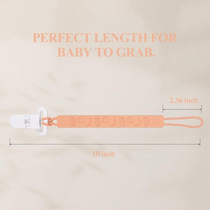 One Piece Design Silicone Pacifier Clip Holder for Baby Boys and Girls,Pack of 4 Flexible Paci Leash,Binky Clips,Newborn Essentials (Fruits, Yellow)