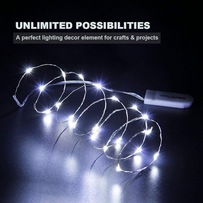 CYLAPEX 24 Pack Fairy Lights Battery Operated 7ft 20 LED Mini String Lights Silver Wire Firefly Starry Moon Lights for Wedding Mason Jars Party Christmas Centerpiece Table Decorations, Cool White