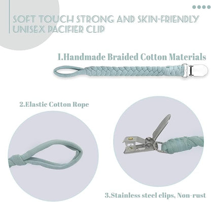 Braided Pacifier Clip for Boys & Baby Girl, Binky Clips Pacifier Holder 100% Handmade Teething Straps Unisex Design