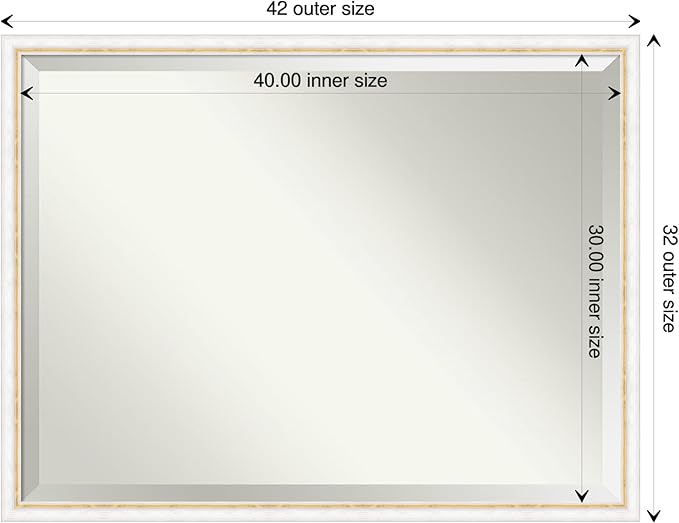 Amanti Art White Bathroom Mirror for Over Sink, 32x42 Morgan White Gold Rectangle Vanity Mirror, X-Large Modern Contemporary Wood Frame, Hangs Horizonally and Vertically, Bathroom Wall Decor, Beveled