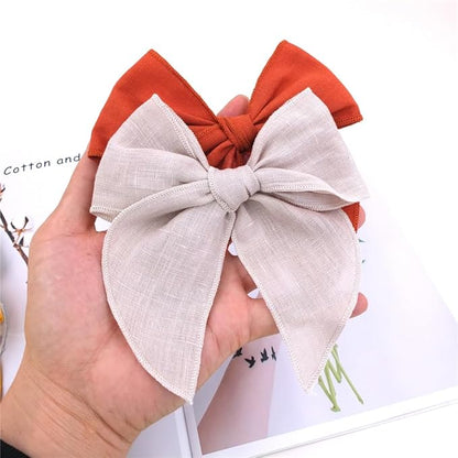 Pack of 4 Gorgeous Fable Bow Hair Clips for Girls Women Linen Hair Bow Alligator Clips Toddler Baby Mom Young Girl Hair Accessories (Rust/Beige)