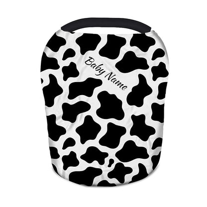 Personalized Cow Stripes Baby Car Seat Covers with Name, Custom Nursing Cover Breastfeeding Scarf Soft Breathable Stretchy Coverage, Infant Stroller Cover for Boys Girls