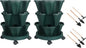 GameXcel Vertical Planter 3 Tier Stackable Planters Garden Planters Strawberry Herb Flower and Vegetable Planter Indoor Outdoor Gardening Pots with Removable Wheels and Tools 2-Pack