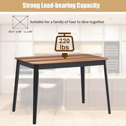 Giantex 43.5" L Rectangular Dining Table, Farmhouse Dinette Table w/ 4 Rubber Wood Legs, Kitchen Dinner Table for Kitchen Dining Room Living Room (Walnut & Black)