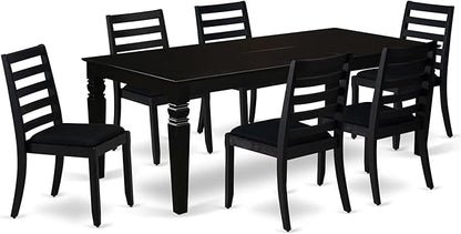 East West Furniture LGX17-BLK-24 -7 Piece Dining Set Includes a Rectangular Kitchen Table with Black Tabletop and 6 Stackable Polyester Fabric Chairs, Black