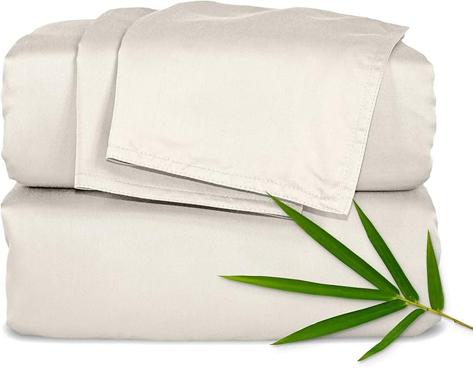 Pure Bamboo Split King Sheets, Genuine 100% Organic Viscose Derived from Bamboo Bed Sheet Set, Soft & Cooling, Double Stitching *Not for Split Top (Split King, Creme)