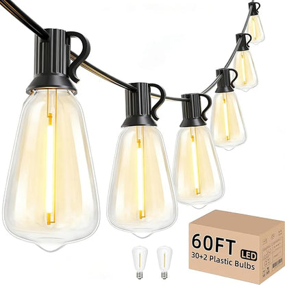 Svater Outdoor String Lights 60 FT ST38 Patio String Lights with 32 Waterproof Shatterproof LED Bulbs Connectable Lights for Outside Backyard Garden Porch