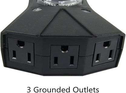 Outdoor Timer, 3 Outlets,Outdoor Timer Outlet Waterproof，Photo Senson,Dusk to Dawn,Suitable for Light String and Holiday Decoration TM-053