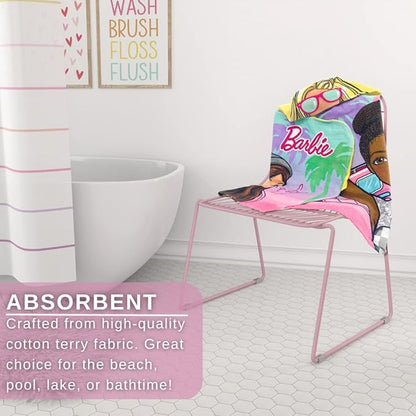 Barbie Bath/Pool/Beach Soft Cotton Terry Hooded Towel Wrap, 24 in x 50 in, By Franco Kids