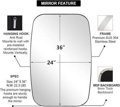 ANDY STAR Chrome Bathroom Mirror, 24x36 Inch Polished Chrome Oval Mirror for Bathroom with Stainless Steel Metal Frame, Oblong Mirror for Living Room, Entryway