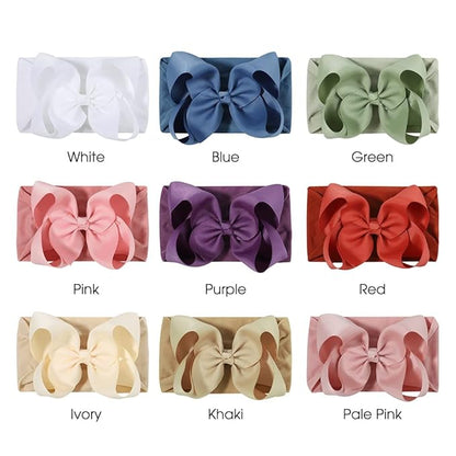 JIAHANG Grosgrain Ribbon Bow Nylon Headbands, 5.3 Inches Hair Bow Soft Turban Headwrap 9Pcs for Baby Girls Newborns Infants Toddlers (40KF-ribbon flower)