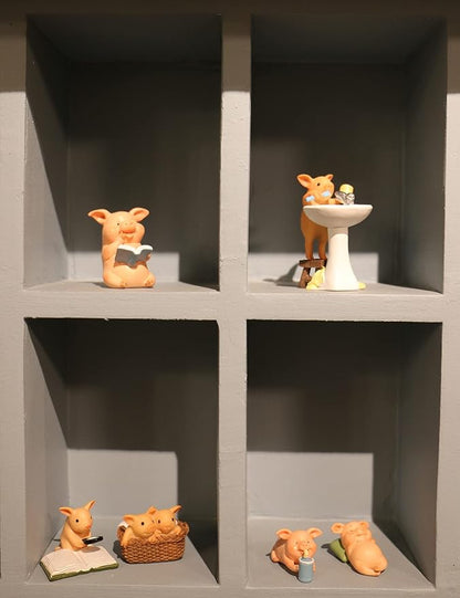 Pig Statue Mini Pig Figurine, Resin Home Decor, Lucky Animal Garden Statue for Micro Landscape (Pig in Small Basket)