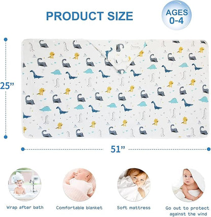 Muslin Hooded Towel Made from Organic Cotton 6-Layer Cotton Bath Towel, Soft Bath Towels 25x51inches for Toddler Baby and 0-4 Years Old Kids Dinosaur