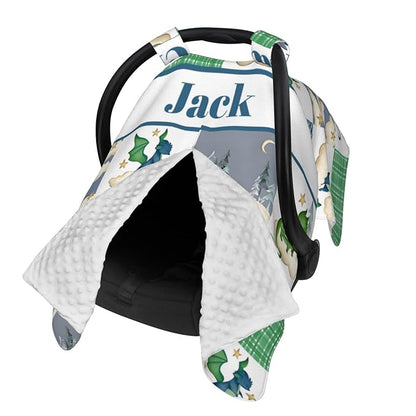 Personalized Baby Car Seat Canopy for Babies with Name, Custom Car Seat Covers for Boys Girls, Cute Dragon Green Nursing Breastfeeding Stroller Cover Infant Carseat Canopies for Newborn