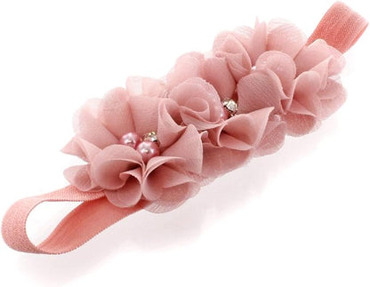 My Lello Flower Headbands Baby - Girls - Toddler Fabric Beaded Stretchy Elastic Pair