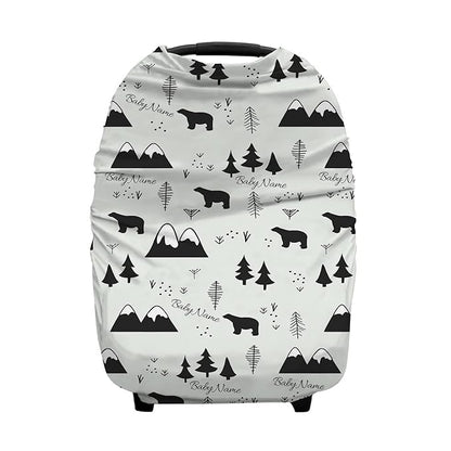 Personalized Black Bears Baby Car Seat Covers with Name, Custom Nursing Cover Breastfeeding for Babies, Carseat Canopy for Boys, Infant Stroller Cover, Breathable Carseats Cover