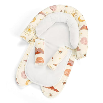 Infant Car Seat Insert for Newborn Girls Boys, Upgraded 2-in-1 Baby Carseat Head Support, Soft Reversible Baby Car Seat Insert Cushion Pad for Car Seat, Stroller, Bouncer, Swing, Moon