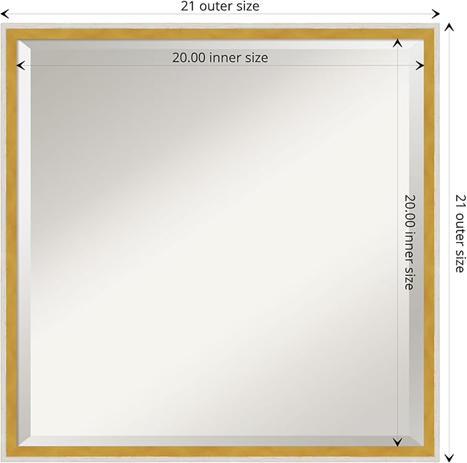 Amanti Art White Bathroom Mirror for Over Sink, 21x21 Paige White Gold Square Vanity Mirror, Medium Modern Contemporary Wood Frame, Hangs Horizonally and Vertically, Bathroom Wall Decor, Beveled Edge